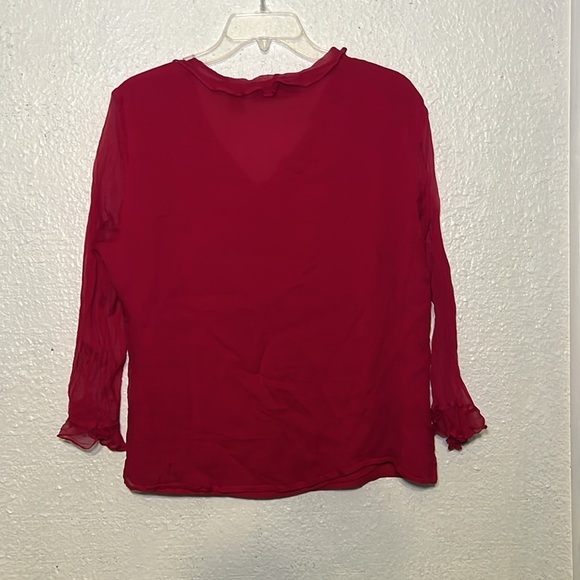 Victoria Holly vintage 90s pink silk button up blouse with ruffle top - Picture 6 of 6